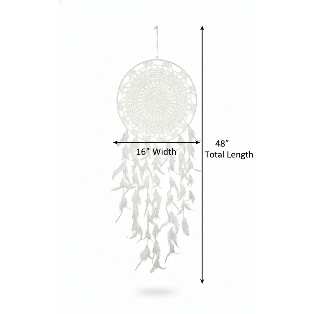 Boho Dream‎ Catcher White Lace Feathers Wall Hanging Decor 48 Inch